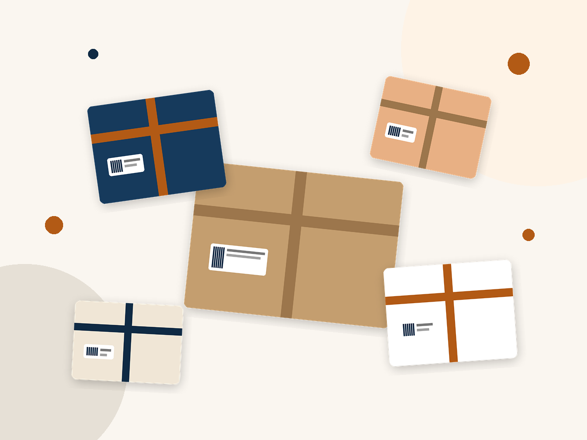 Assorted unbranded shipping parcels representing a changing marketplace inventory